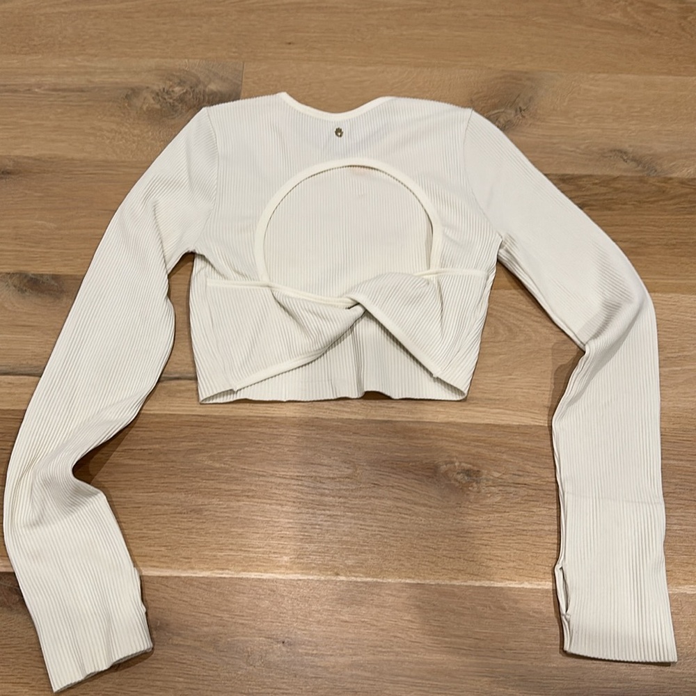 Spiritual Gangster Long Sleeve Ribbed Open Back Crop Sweater, Size M/L